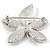 Rhodium Plated Silver Coloured Glitter Leaf Brooch - 40mm L - view 4
