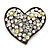 Vintage Inspired Clear Crystal, White Enamel Floral Heart Brooch In Bronze Tone Metal - 42mm W