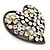 Vintage Inspired Clear Crystal, White Enamel Floral Heart Brooch In Bronze Tone Metal - 42mm W - view 3