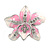 Rhodium Plated White/ Pink Enamel Crystal Lotus Flower Brooch - 35mm W