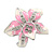 Rhodium Plated White/ Pink Enamel Crystal Lotus Flower Brooch - 35mm W - view 2