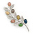 Fancy Floral Brooch with Multicoloured Ceramic Stones In Matte Light Silver Tone - 65mm L - view 2