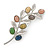 Fancy Floral Brooch with Multicoloured Ceramic Stones In Matte Light Silver Tone - 65mm L