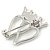Small Double Heart and Crown Pin Brooch In Silver Tone - 25mm L - view 3