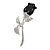Small Clear Crystal Black Rose Brooch In Rhodium Plated Metal - 48mm L - view 2