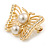Small Gold Plated Crystal, Faux Pearl Butterfly Brooch - 30mm L - view 2