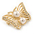 Small Gold Plated Crystal, Faux Pearl Butterfly Brooch - 30mm L - view 3