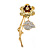 CZ Crystal Daisy Flower Brooch In Gold Plated Metal - 50mm L - view 5
