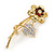 CZ Crystal Daisy Flower Brooch In Gold Plated Metal - 50mm L - view 2