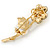 CZ Crystal Daisy Flower Brooch In Gold Plated Metal - 50mm L - view 4