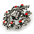 Vintage Inspired Red/Green/ AB Crystal Christmas Holly Wreath Brooch In Antique Silver Tone - 40mm D - view 2