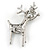 Clear Crystal Christmas Reindeer Brooch In Silver Tone Metal - 40mm - view 2