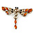 Vintage Inspired Amber/ Grey Crystal Dragonfly Brooch/ Pendant In Antique Gold Tone - 75mm - view 1