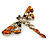 Vintage Inspired Amber/ Grey Crystal Dragonfly Brooch/ Pendant In Antique Gold Tone - 75mm - view 3