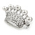 Clear Crystal Faux Pearl Crown Brooch In Silver Tone Metal - 45mm - view 3