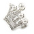 Clear Crystal Faux Pearl Crown Brooch In Silver Tone Metal - 40mm - view 3