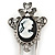 Crystal Black/ White Cameo Safety Pin Brooch In Silver Tone - 70mm L - view 2