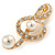 Gold Plated Diamante Faux Pearl Treble Clef Brooch - 50mm L - view 2