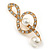 Gold Plated Diamante Faux Pearl Treble Clef Brooch - 50mm L - view 4