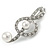 Silver Plated Diamante Faux Pearl Treble Clef Brooch - 50mm L - view 3