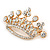 Clear Crystal Crown Brooch In Gold Tone Metal - 50mm W - view 2