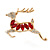 Clear/ Red Crystal Christmas Reindeer Brooch In Gold Plating - 45mm - view 5