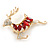 Clear/ Red Crystal Christmas Reindeer Brooch In Gold Plating - 45mm - view 3