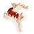 Clear/ Red Crystal Christmas Reindeer Brooch In Gold Plating - 45mm - view 2