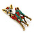 Clear/ Red/ Green Crystal Christmas Reindeer Brooch In Aged Gold Tone Metal - 40mm L - view 3