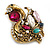 Vintage Inspired Multicoloured Swan Brooch in Aged Gold Tone Metal - 45mm L - view 4