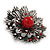 Vintage Inspired Red/ Green/ Clear Crystal Christmas Snowflake Brooch In Aged Silver Tone Metal - 45mm D - view 3