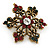 Small Vintage Inspired Red/ Green/ Clear Crystal Christmas Snowflake Brooch In Bronze Tone Metal - 35mm D - view 2