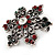 Small Vintage Inspired Red/ Green/ Clear Crystal Christmas Snowflake Brooch In Aged Silver Tone Metal - 35mm D - view 2
