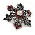Small Vintage Inspired Red/ Green/ Clear Crystal Christmas Snowflake Brooch In Aged Silver Tone Metal - 35mm D - view 3
