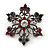 Small Vintage Inspired Red/ Green/ Clear Crystal Christmas Snowflake Brooch In Aged Silver Tone Metal - 35mm D