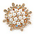 Gold Tone Clear Crystal, Faux Pearl Snowflake Scarf Pin - 45mm D - view 5
