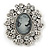 Vintage Inspired Clear Crystal Cameo Brooch In Aged Silver Tone Metal - 50mm L