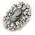 Vintage Inspired Clear Crystal Cameo Brooch In Aged Silver Tone Metal - 50mm L - view 2
