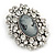 Vintage Inspired Clear Crystal Cameo Brooch In Aged Silver Tone Metal - 50mm L - view 3
