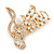 Gold Plated Clear/ Ab Crystal Musical Notes Brooch - 58mm W - view 3