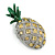 Funky Citrine/ Clear Crystal Green Enamel Pineapple Brooch In Rhodium Plated Metal - 50mm L - view 3