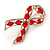 Clear/ Red Crystal Breast Cancer Awareness Ribbon Lapel Pin In Rose Gold Tone Metal - 45mm L - view 2
