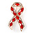 Clear/ Red Crystal Breast Cancer Awareness Ribbon Lapel Pin In Rose Gold Tone Metal - 45mm L