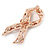 Clear/ Red Crystal Breast Cancer Awareness Ribbon Lapel Pin In Rose Gold Tone Metal - 45mm L - view 4