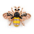 Small Yellow/ Black/ Natural Enamel Crysal Bee Brooch In Rose Gold Tone - 35mm W