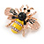 Small Yellow/ Black/ Natural Enamel Crysal Bee Brooch In Rose Gold Tone - 35mm W - view 3