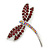 Classic Burgundy Red Crystal Dragonfly Brooch In Rhodium Plating - 60mm W - view 2