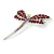 Classic Burgundy Red Crystal Dragonfly Brooch In Rhodium Plating - 60mm W - view 3