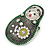 Quirky Green/ Grey Faux Pearl Bead Matryoshka/ Nested Russian doll Brooch/ Pendant In Silver Tone Tone - 40mm L - view 2