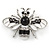 Small White/ Black Enamel Crysal Bee Brooch In Silver Tone - 35mm W